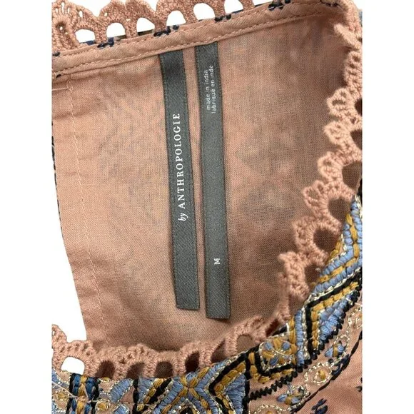 Anthropologie Embroidered Tunic Mini Dress Boho Peasant Ballon-Sleeve Size M - Picture 5 of 9